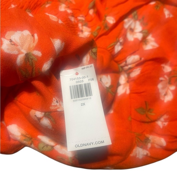 Old Navy Women’s 2X Blouse Orange Floral V-Neck Short Sleeve Top Plus Size NWT - Picture 3 of 7